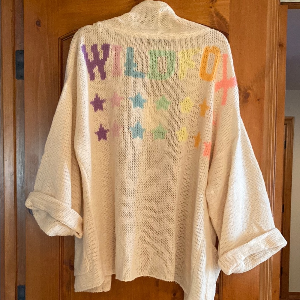 Wildfox White Label Cream Knit with Multicolor Stars Cardigan NWT Small